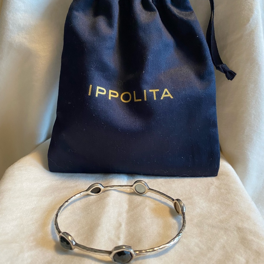 Authentic Ippolita five station multi color stone sterling silver bangle.
